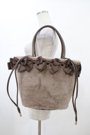 画像: m petit by misako / NINA'Sコラボ リボンファーバッグ  ブラウン H-26-02-06-018-LO-BG-NS-ZH