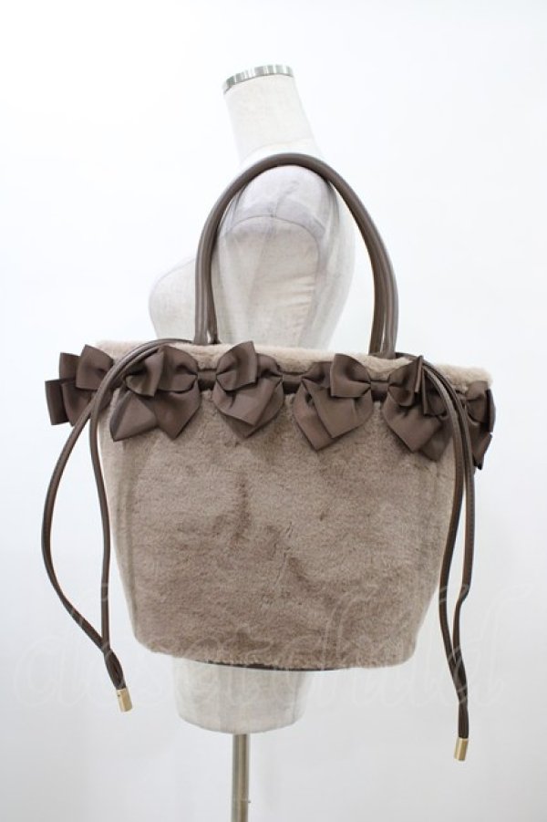 画像1: m petit by misako / NINA'Sコラボ リボンファーバッグ  ブラウン H-26-02-06-018-LO-BG-NS-ZH (1)