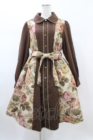 画像: Kurumi Collaboration / ゴブラン切替ワンピース LL ブラウン H-26-02-06-022-0-OP-NS-ZH