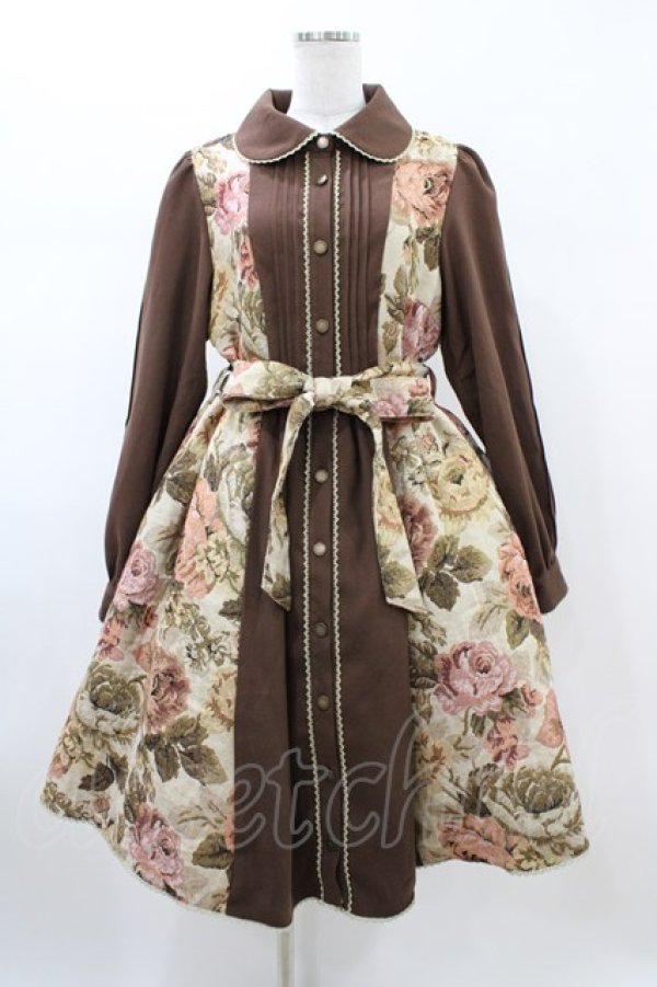 画像1: Kurumi Collaboration / ゴブラン切替ワンピース LL ブラウン H-26-02-06-022-0-OP-NS-ZH (1)