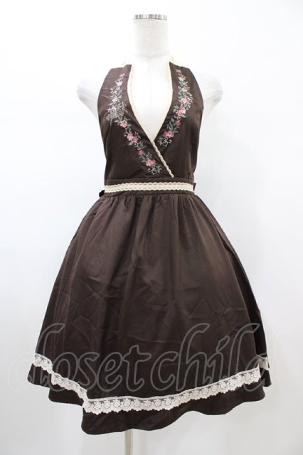 画像1: axes femme POETIQUE / バラ刺繍ジャンパースカート M ブラウン H-26-02-06-028-AX-OP-NS-ZH (1)