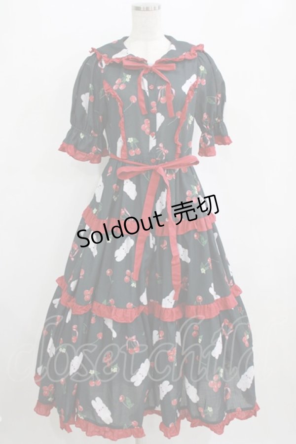画像1: Chalmiere / チェリーバニー柄ワンピース M ブラック H-26-02-07-006-0-OP-NS-ZH (1)