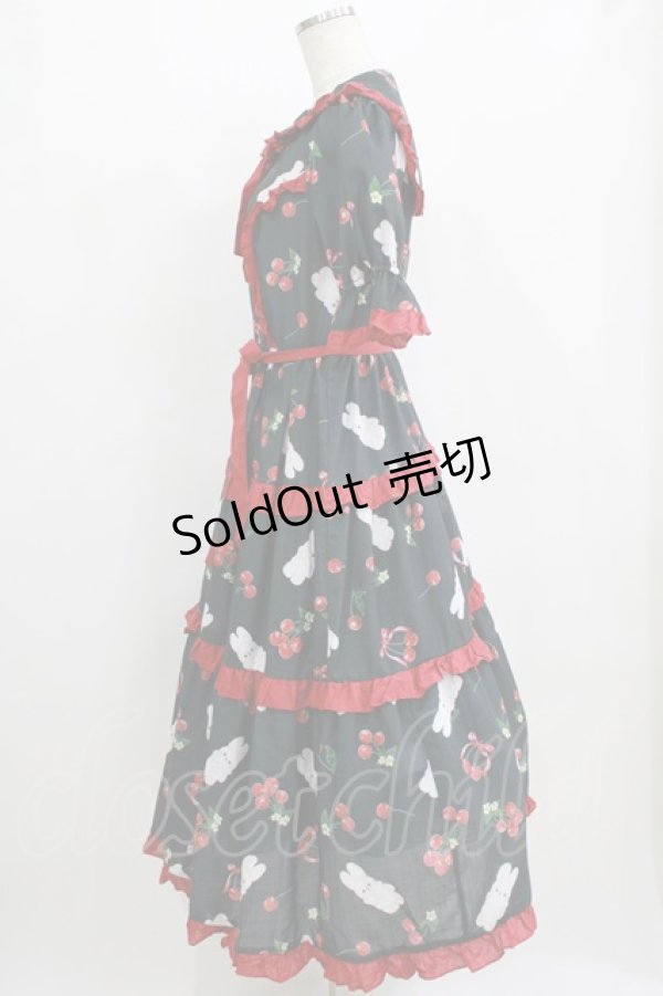 画像2: Chalmiere / チェリーバニー柄ワンピース M ブラック H-26-02-07-006-0-OP-NS-ZH (2)