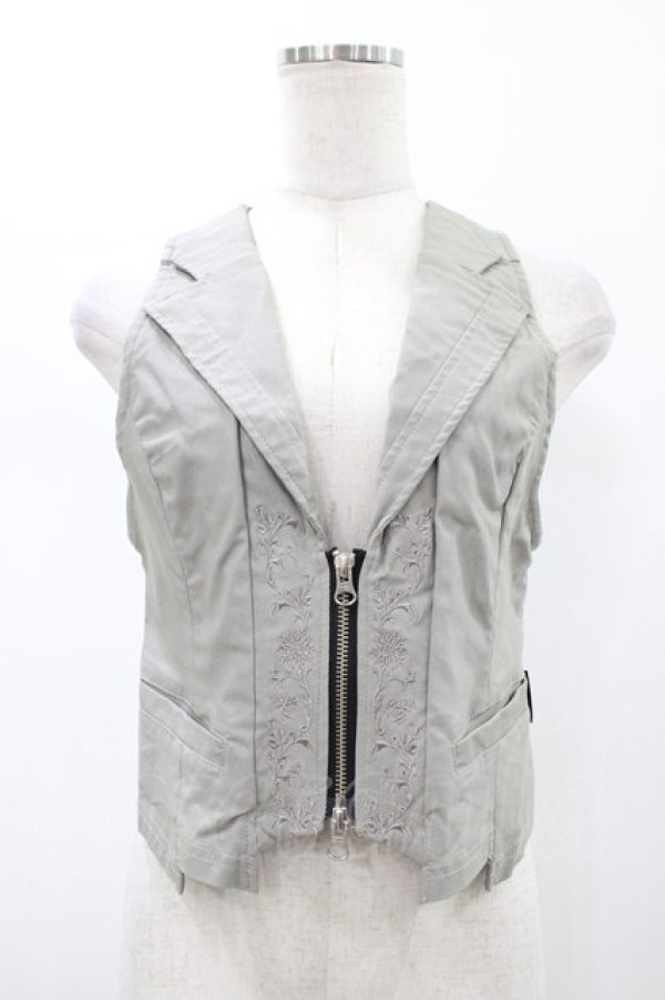 画像1: Ozz oneste / 刺繍ZIPベスト  グレー H-26-02-07-1030-OO-TO-KB-ZH (1)