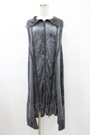 画像: Ozz conte / プリント切替ZIPロングジレ  グレー H-26-02-07-1031-OO-TO-KB-ZH