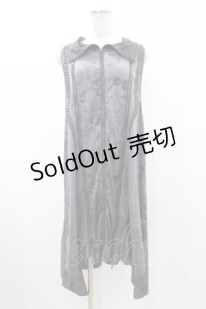 画像: Ozz conte / プリント切替ZIPロングジレ  グレー H-26-02-07-1031-OO-TO-KB-ZH