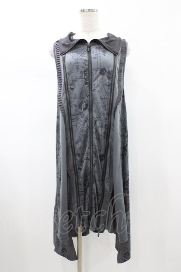 画像1: Ozz conte / プリント切替ZIPロングジレ  グレー H-26-02-07-1031-OO-TO-KB-ZH (1)