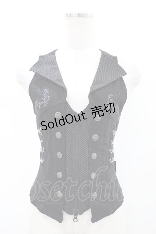 画像1: Ozz Croce / ストライプ切替ZIPベスト  黒 H-26-02-07-1033-OO-TO-KB-ZH (1)