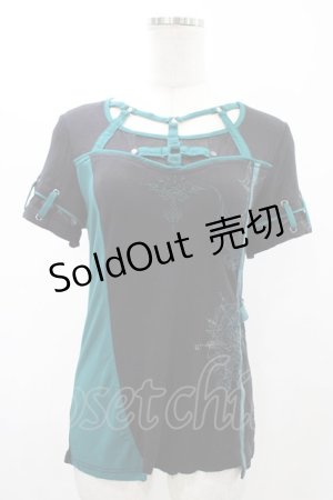 画像: Ozz Croce / ハーネス風配色切替カットソー  ブラック×グリーン H-26-02-07-1038-OO-TO-KB-ZH