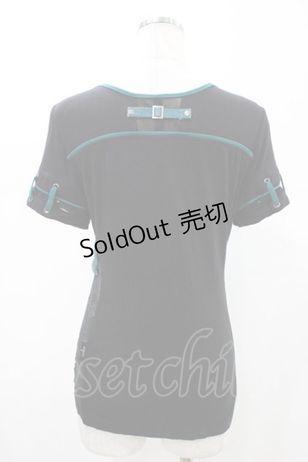 画像2: Ozz Croce / ハーネス風配色切替カットソー  ブラック×グリーン H-26-02-07-1038-OO-TO-KB-ZH (2)