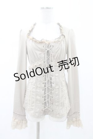 画像: Ozz oneste / 薔薇刺繍レースアップカットソー  ベージュ H-26-02-07-1045-OO-TO-KB-ZH