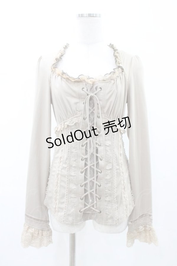 画像1: Ozz oneste / 薔薇刺繍レースアップカットソー  ベージュ H-26-02-07-1045-OO-TO-KB-ZH (1)