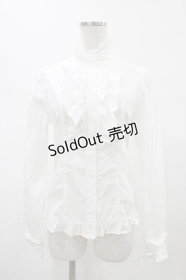 画像1: PEACE NOW / フリルスタンドカラーブラウス  ホワイト H-26-02-07-1048-PU-BL-KB-ZH (1)