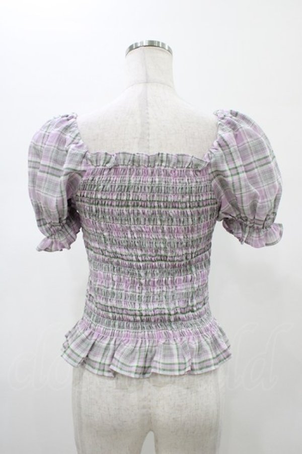 画像2: Candy Stripper / VOLUME SLEEVE SHIRRINGトップス  ラベンダーチェック H-26-02-07-1051-PU-TO-KB-ZH (2)
