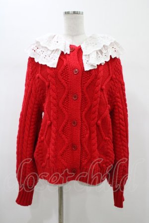画像: Candy Stripper / FRILL COLLAR KNIT カーディガン  レッド H-26-02-07-1052-PU-TO-KB-ZH