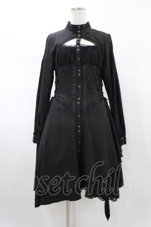 画像: Ozz Croce / 薔薇刺繍レイヤードワンピース  黒 H-26-02-07-1014-OO-OP-AK-ZH