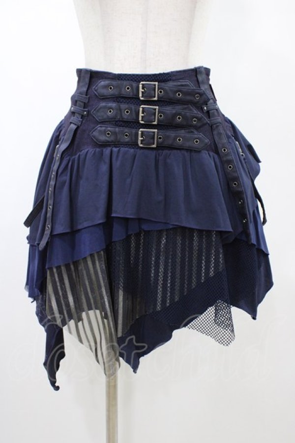 画像1: Ozz conte / 異素材切替イレギュラースカート  ネイビー H-26-02-07-1021-OO-SK-KB-ZH (1)