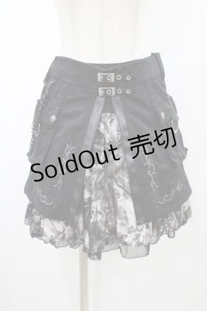 画像: Ozz Croce / オーバー付プリントプリーツスカート  ブラック H-26-02-07-1023-OO-SK-KB-ZH