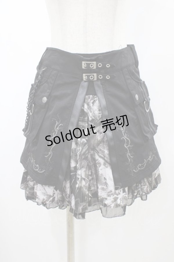 画像1: Ozz Croce / オーバー付プリントプリーツスカート  ブラック H-26-02-07-1023-OO-SK-KB-ZH (1)