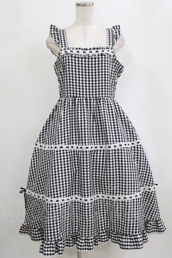 画像1: Cherirulu Chocola / ギンガムチェックジャンパースカート L ブラック H-26-02-07-002-GO-OP-NS-ZH (1)