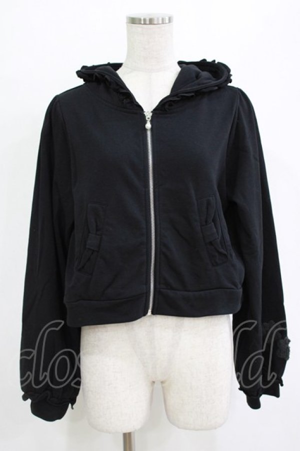 画像1: axes femme / サガラ刺繍ショートパーカー Free ブラック H-26-02-07-020-AX-TO-NS-ZH (1)