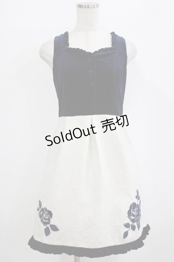 画像1: an another angelus / ベロア&ローズ柄切り替えジャンパースカート Free NAVY H-26-02-08-029-CA-OP-NS-ZH (1)