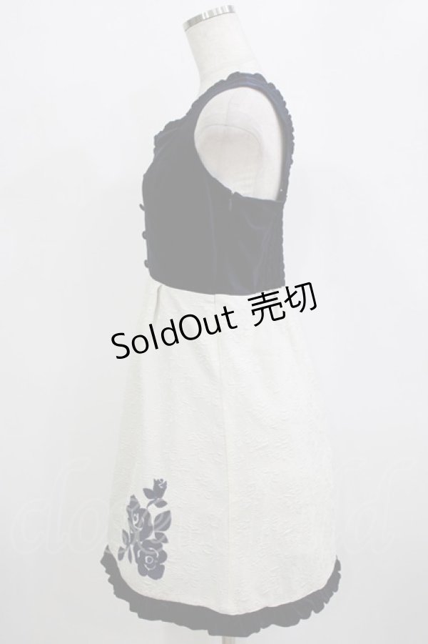 画像2: an another angelus / ベロア&ローズ柄切り替えジャンパースカート Free NAVY H-26-02-08-029-CA-OP-NS-ZH (2)