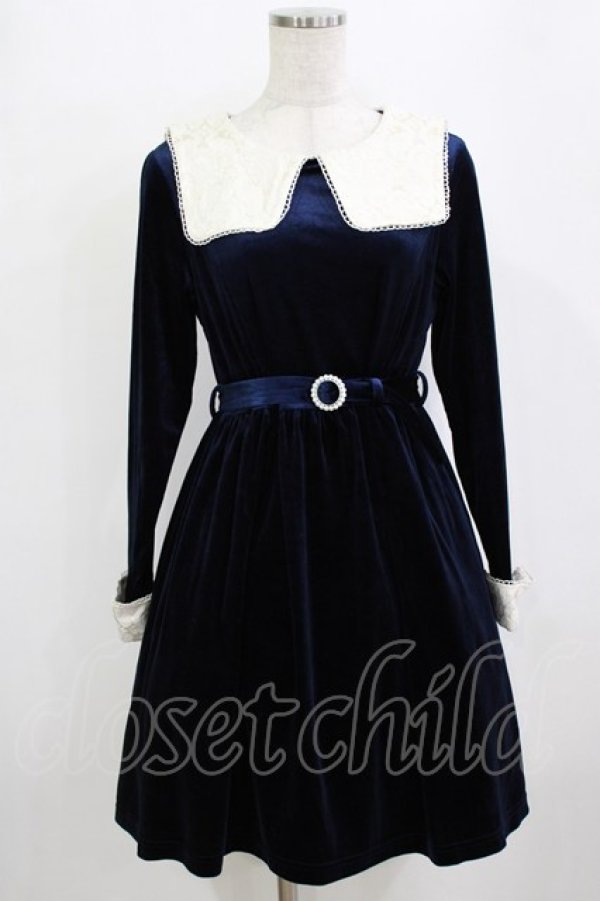 画像1: an another angelus / ジャガードカラーベロアワンピース Free NAVY H-26-02-08-032-CA-OP-NS-ZH (1)