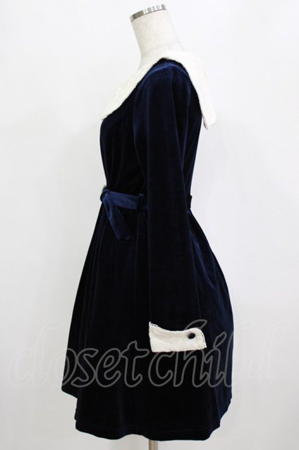 画像2: an another angelus / ジャガードカラーベロアワンピース Free NAVY H-26-02-08-032-CA-OP-NS-ZH (2)