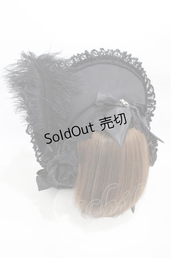 画像2: Triple fortune / ローズリボンボンネット  黒×白 H-26-02-08-1003-EL-AC-AK-ZH (2)