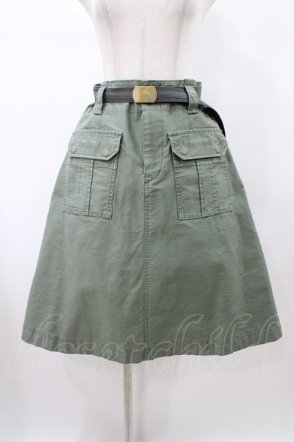 画像1: Jane Marple Dans Le Salon / ミリタリーサテンワークスカート  モスグリーン H-26-02-08-1036-JM-SK-KB-ZH (1)
