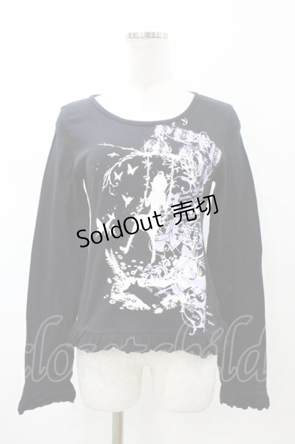 画像1: PUTUMAYO / 裾フリルプリントカットソー  ブラック H-26-02-08-1048-PT-TO-KB-ZH (1)