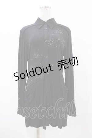 画像: gouk / 和柄切替カットソーロングシャツ  ブラック H-26-02-08-1050-GO-BL-KB-ZH