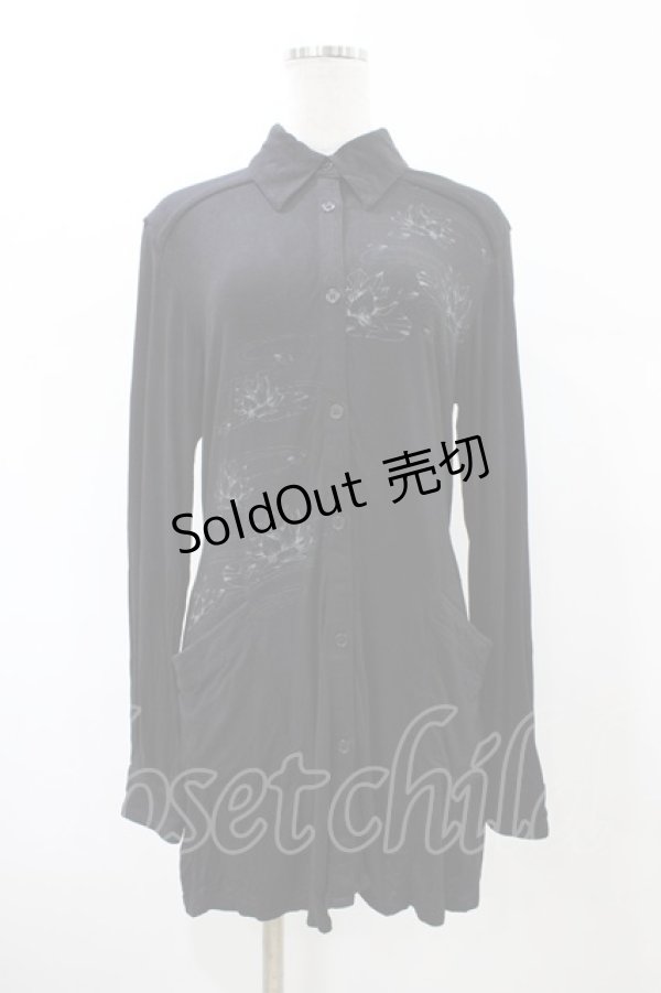 画像1: gouk / 和柄切替カットソーロングシャツ  ブラック H-26-02-08-1050-GO-BL-KB-ZH (1)