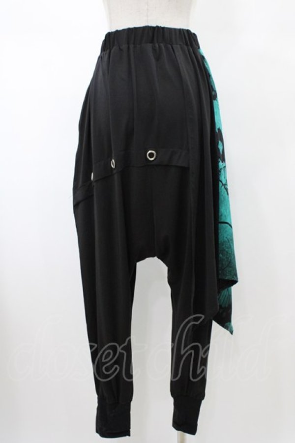 画像2: NieR Clothing / レイヤード風サルエルパンツ  黒×緑 H-26-02-08-1027-PU-PA-KB-ZH (2)