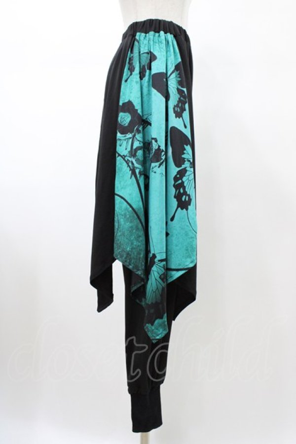 画像3: NieR Clothing / レイヤード風サルエルパンツ  黒×緑 H-26-02-08-1027-PU-PA-KB-ZH (3)