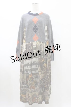 画像: Jane Marple Dans Le Salon / Schiele's landscapesトロンプルイユドレス  サンドベージュ×ミックスグレー H-26-02-08-1031-JM-OP-KB-ZH