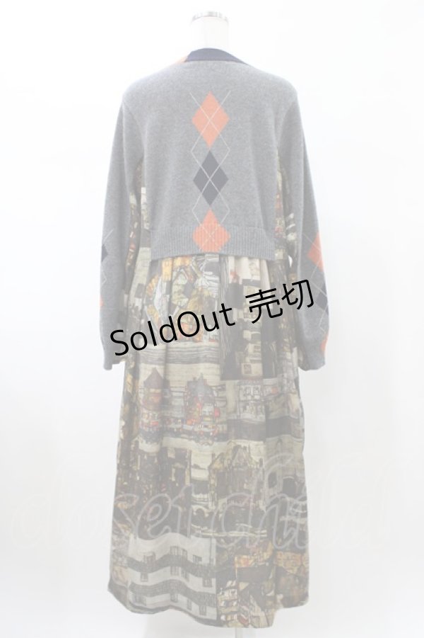 画像2: Jane Marple Dans Le Salon / Schiele's landscapesトロンプルイユドレス  サンドベージュ×ミックスグレー H-26-02-08-1031-JM-OP-KB-ZH (2)