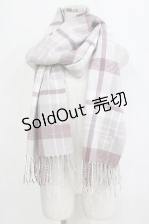 画像: NOEMIE / お嬢さんハート刺繍チェックマフラー 全長190cm(フリンジ10cm)幅67cm ピンク H-26-02-08-058-LO-ZA-NS-ZH