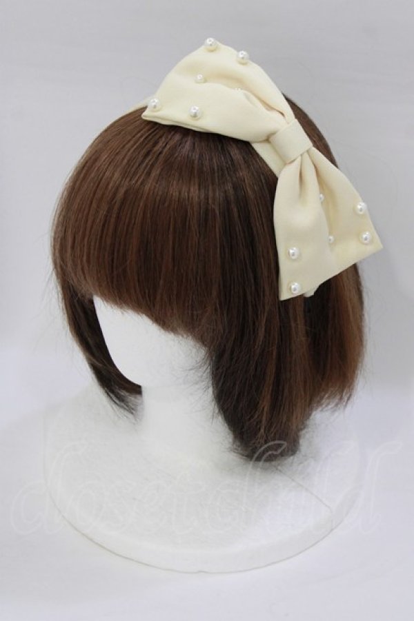 画像1: m petit by misako / パールリボンカチューシャ  オフ H-26-02-08-078-LO-AC-NS-ZH (1)