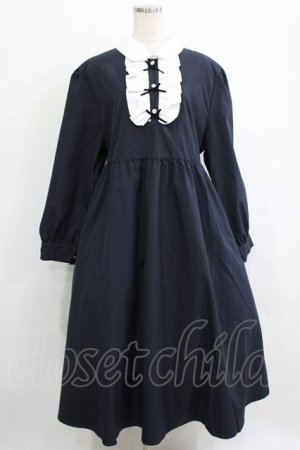 画像: virally / 星名桜子/クラシックリボンワンピース 3L ネイビー H-26-02-08-008-PU-OP-NS-ZH