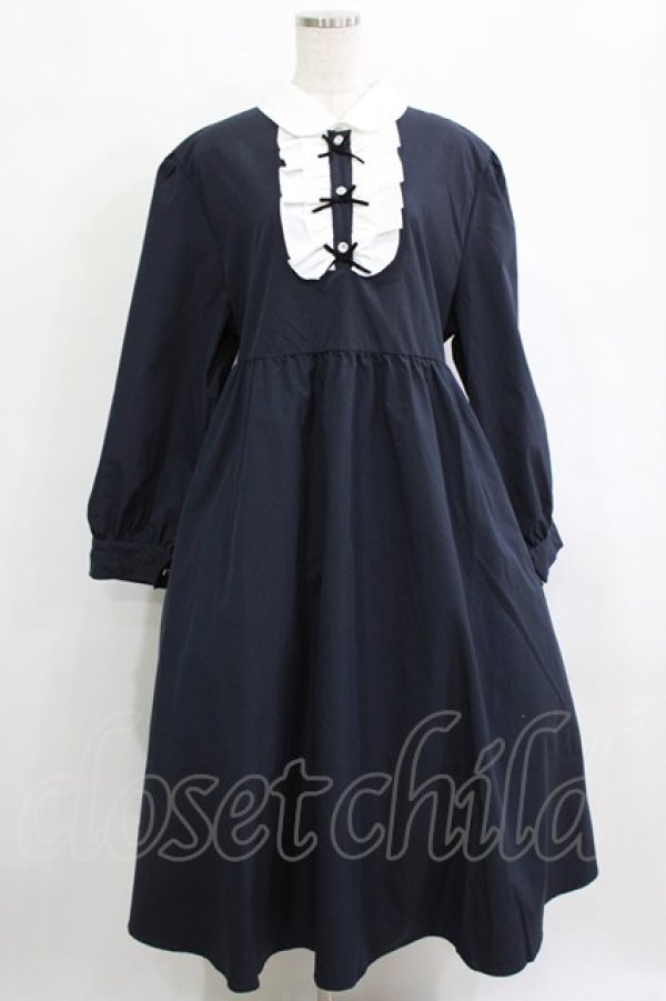 画像1: virally / 星名桜子/クラシックリボンワンピース 3L ネイビー H-26-02-08-008-PU-OP-NS-ZH (1)