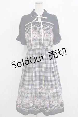 画像: axes femme / フラワー×チェックワンピース M ネイビー H-26-02-08-014-AX-OP-YZ-ZH