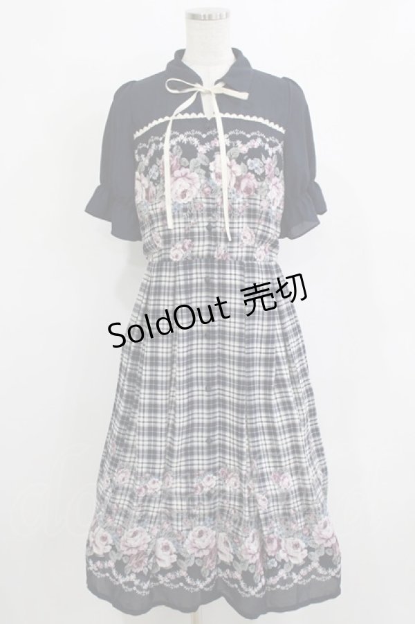 画像1: axes femme / フラワー×チェックワンピース M ネイビー H-26-02-08-014-AX-OP-YZ-ZH (1)