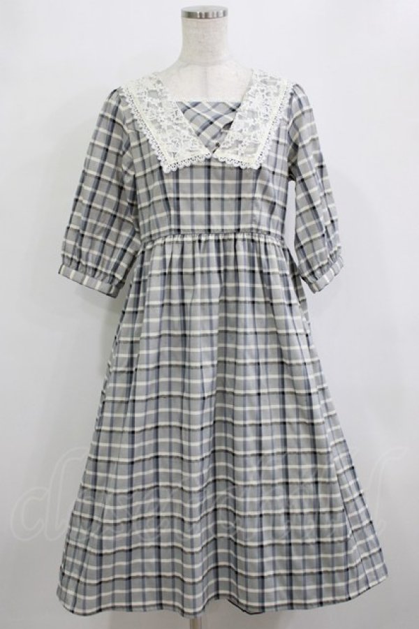 画像1: Fi.n.t / レース衿チェックワンピース Free L/BLUE H-26-02-08-015-CA-OP-NS-ZH (1)