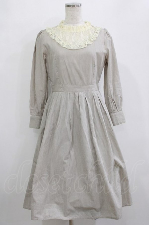 画像1: an another angelus / レースヨークストライプロングワンピース Free グレー H-26-02-08-016-CA-OP-NS-ZH (1)