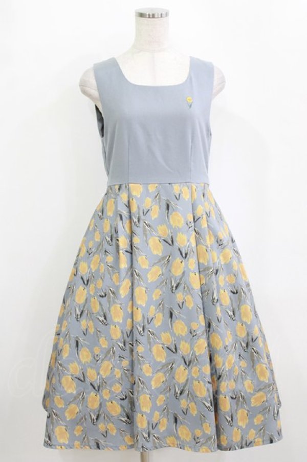 画像1: Fi.n.t / 刺繍入りチューリップ柄ジャンパースカート Free SAX H-26-02-08-021-CA-OP-NS-ZH (1)