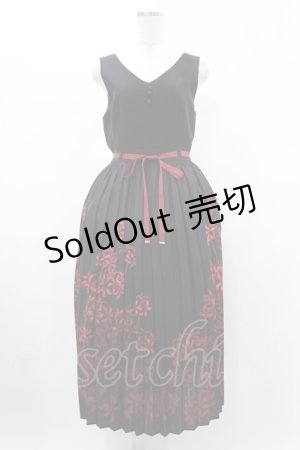 画像: axes femme / 彼岸花柄プリーツジャンスカ Free ブラック H-26-02-09-039-AX-OP-NS-ZH