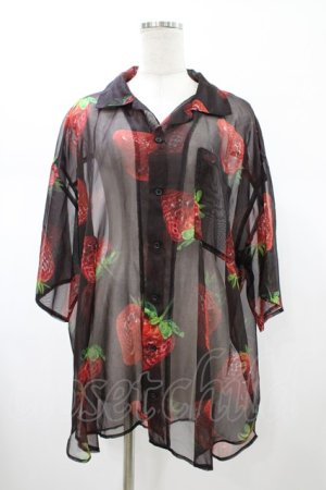 画像: AXES-X / イチゴプリントシアーシャツ L ブラック H-26-02-09-046-LO-BL-NS-ZH