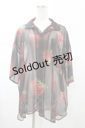 画像: AXES-X / イチゴプリントシアーシャツ L ブラック H-26-02-09-046-LO-BL-NS-ZH